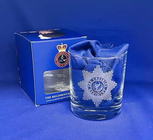 UK British Army Regimental engraved Whisky glass with regimental cap badges. - Picture 18 of 73