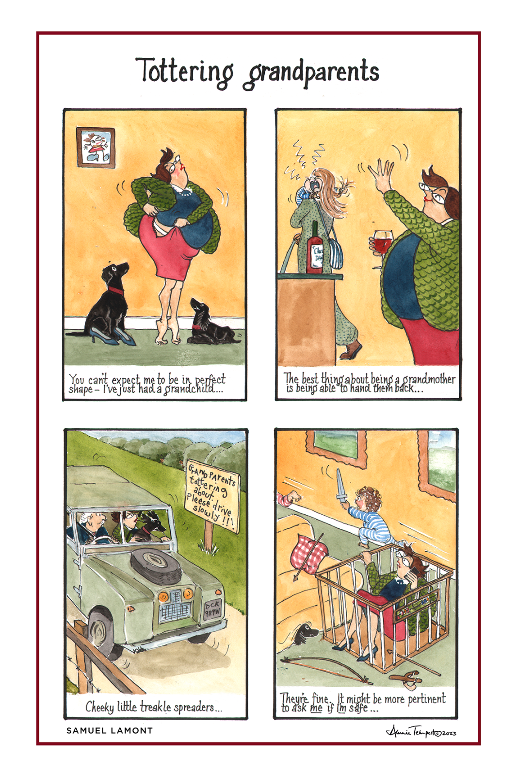 TOTTERING GRANDPARENTS cotton Tea Towel funny Grandmother Granny Nan kids Nanna
