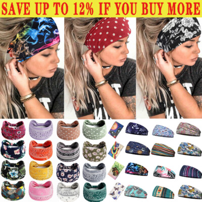 Damen Breit Elastisch Turban Kopf Tücher Stirnbänder Boho SPORTS Yoga Hair Ban  