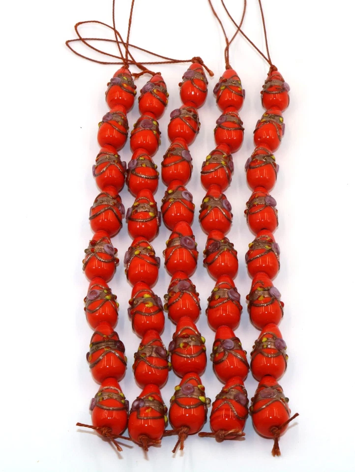 5 Strands Wedding Cake Beads, Lamp work Glass Beads 22mm Drops Orange - Image 2 of 2
