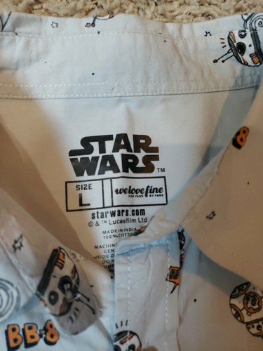 Disney Star Wars Mens Collared Button Front Shirt Sz L BB-8 Droid Short Sleeve - Picture 2 of 5