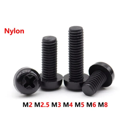 M2 - M8 NYLON BLACK PAN HEAD PHILLIPS SCREWS ROUND HEAD PLASTIC PHILLIPS BOLTS