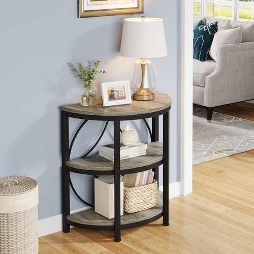 Tribesigns 3-Tier Half-Round End Table Sofa Side Table with Storage Shelves - Picture 8 of 8