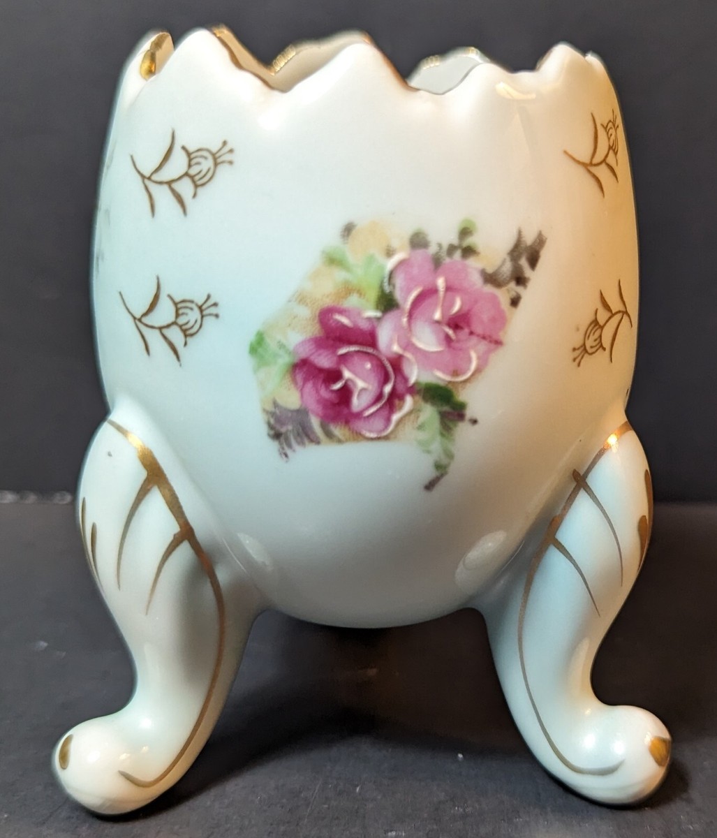 Vintage 1960s INARCO Porcelain Egg Bowl Vase Hand-painted Roses E