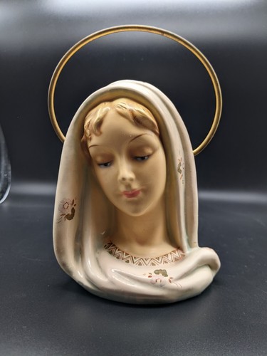 Vintage Virgin Mary Madonna Kopf mit Draht Halo Figur