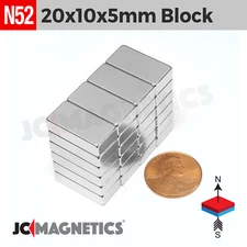 20mm x 10mm x 5mm N52 Super Strong Neodymium Magnet Blocks 20x10x5mm