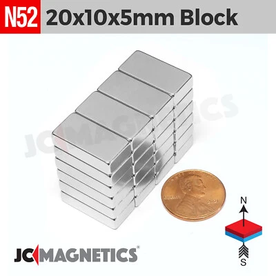 20mm x 10mm x 5mm N52 Super Strong Neodymium Magnet Blocks 20x10x5mm