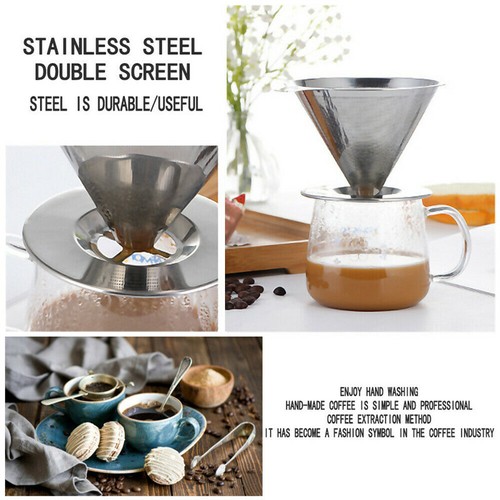 Stainless Steel Coffee Tea Filter Mesh Pour Over Cone Dripper Holder Paperless - Picture 9 of 12