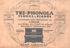 Reklame/Werbung von 1923 - LUDWIG HUPFELD-Pianola-Tasten Phonola-Julius Gipkens