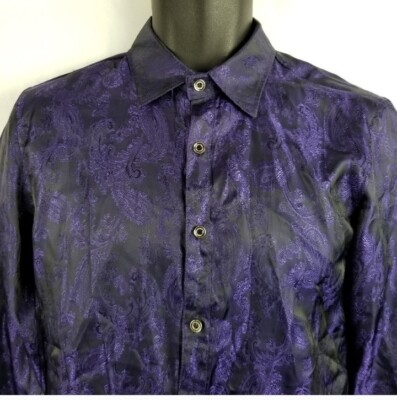 Zhe Lin Shirt Adult Large Purple Paisley Club Dancing Button Front Long Sleeve