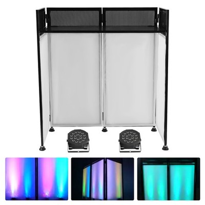 DJ Event Facade White/Black Scrim Metal Frame Booth+20''x40''Table Station+2 Lamp