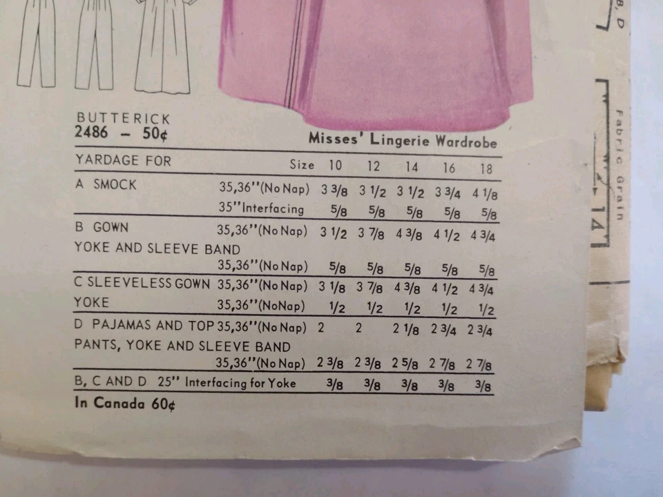 Lingerie Smock Dress Pajamas 14 Butterick 2486 Sewing Pattern VTG NO ENVELOPE - Image 3 of 4