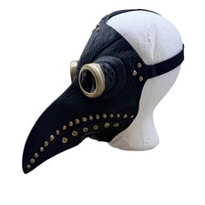 Black Steampunk Plague Doctor Mask Gold Rivet Faux Leather Cosplay Costume