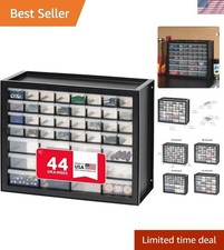 44-Drawer Small Parts Organizer - Stackable Storage for Garage Crafts - Black