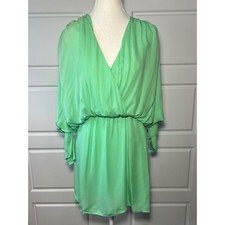 Parker Silk Apple Green Draped V Neck Dolman Sleeve Mini Dress Size S