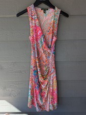 Lauren Ralph Lauren Dress Womens XS Multicolor Paisley Ruched Sheath Knee Length