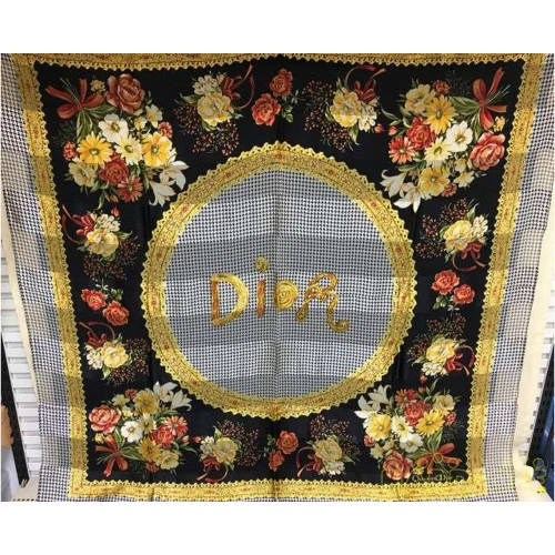 CHRISTIAN DIOR DIOR Foulard en soie imprimé floral noir