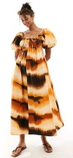 ASOS Puffed Sleeve Midi Dress In Abstract Size 8 Women's NWOT