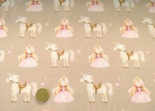 Belle Hilco hellbraun Baumwoll-Jersey Kinderstoff Mädchen Prinzessin Einhorn