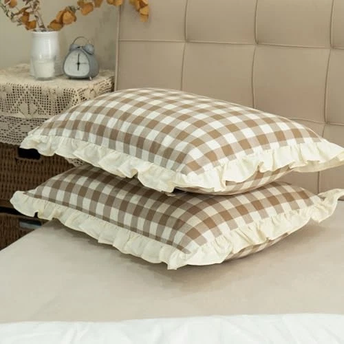 Набор наволочек из 2 окрашенных пряжей чистого хлопка 26 x 20 дюймов (упаковка из 2) коричневые клетчатые - Изображение 3 из 4