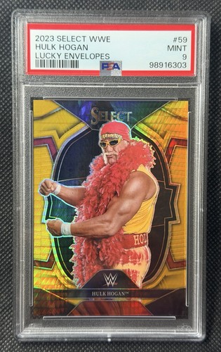 2023 SELECT WWE HULK HOGAN LUCKY ENVELOPES PRIZM # 1/8 PSA9 ( FIRST ON PRINT)
