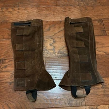 Half Chaps, Riding Equestrian Adult Large Brown Suede Leather Hook Loop, B#99