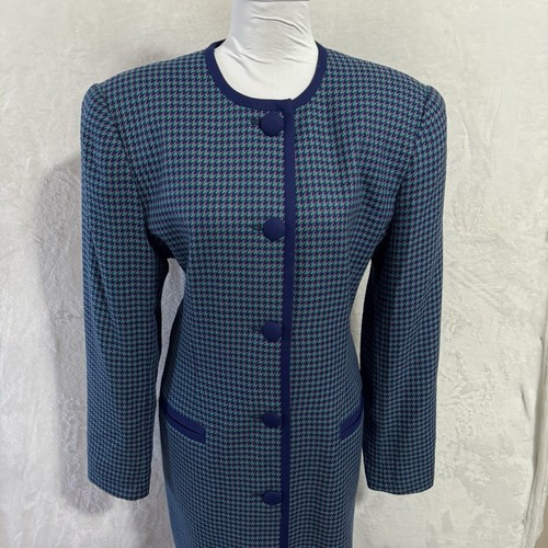 Vintage Hahnentritt Blazer Jacke Kleid Gr. 16 bunt große Schulterpolster 80er - Bild 4 von 15