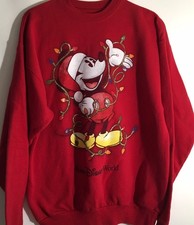 Walt Disney World Mickey Mouse Red Sz Medium Holiday Christmas Sweatshirt Vtg