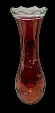 Vintage Etched Red Cranberry Glass Vase Flora...