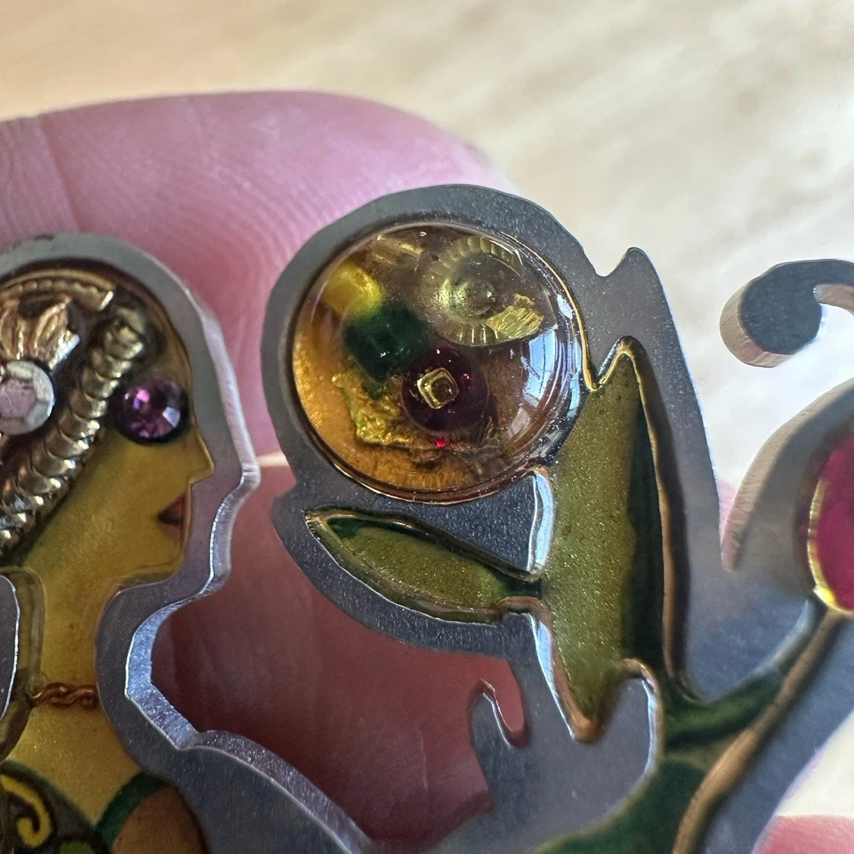 Broche prendedor judaico Seeka Mujer de Valor de colección cristales pintados a mano cuentas 1,75" Foto 3 de 4