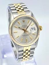 Rolex Datejust 16013 36mm Silver Baton Dial Fluted Bezel Jubilee Bi Metal Box