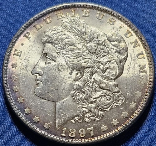 1897 Morgan Silver Dollar $1 Coin - Choice BU! COLOR!  PRETTY TONING!🌈