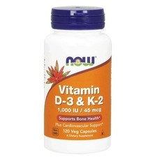 Now Foods Vitamin D3 1000 IU und K2 45 µg 120 Kapseln