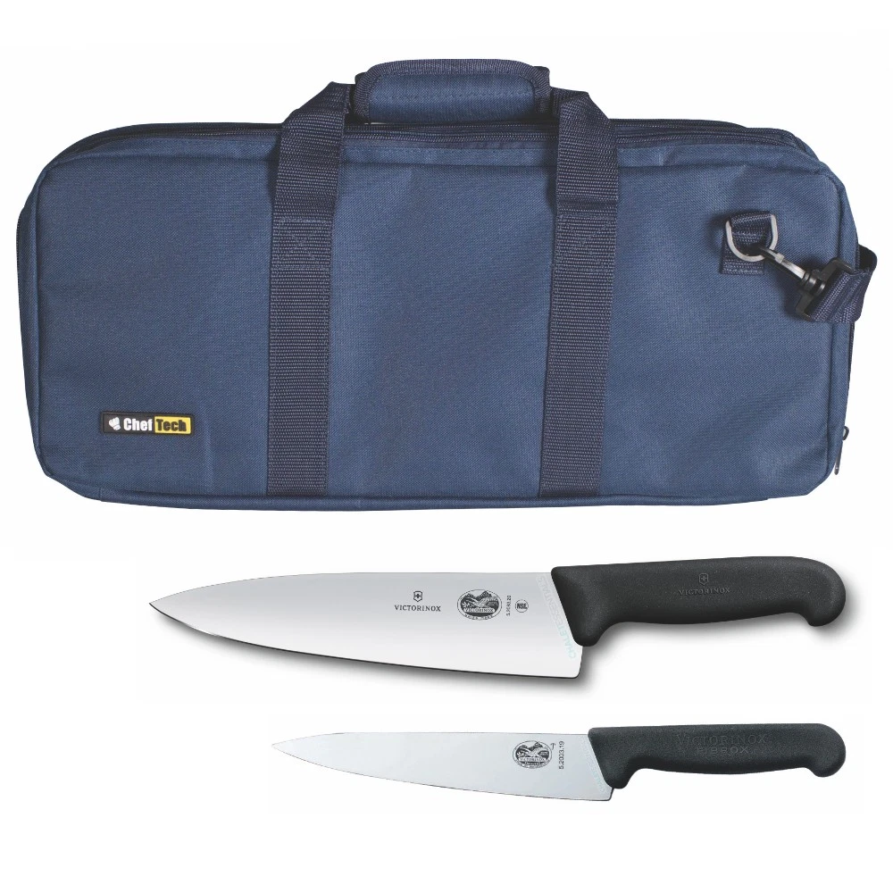 ChefTech 3pc Chef Starter Knife Set Blue Bag & Victorinox 15cm Cook & 20cm Knive