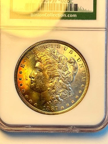 1887 Morgan Silver Dollar NGC MS63 Rainbow Tone Binion Hoard