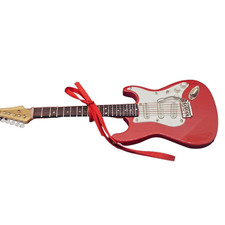 Miniature Cherry Red Electric Guitar Vintage 7" Collectible in Black Wooden Case