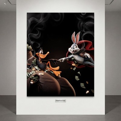 Creation of Adam by Michelangelo, Bugs Bunny Leinwand, Acrylglas Wandbild Kunst