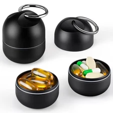 Small Portable Single Pill Box Keychain - Metal Daily Travel Pill Organizer C...
