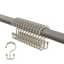 Set of 12 Brushed Nickel Premium Double Hook Shower Curtain Rings Stainless