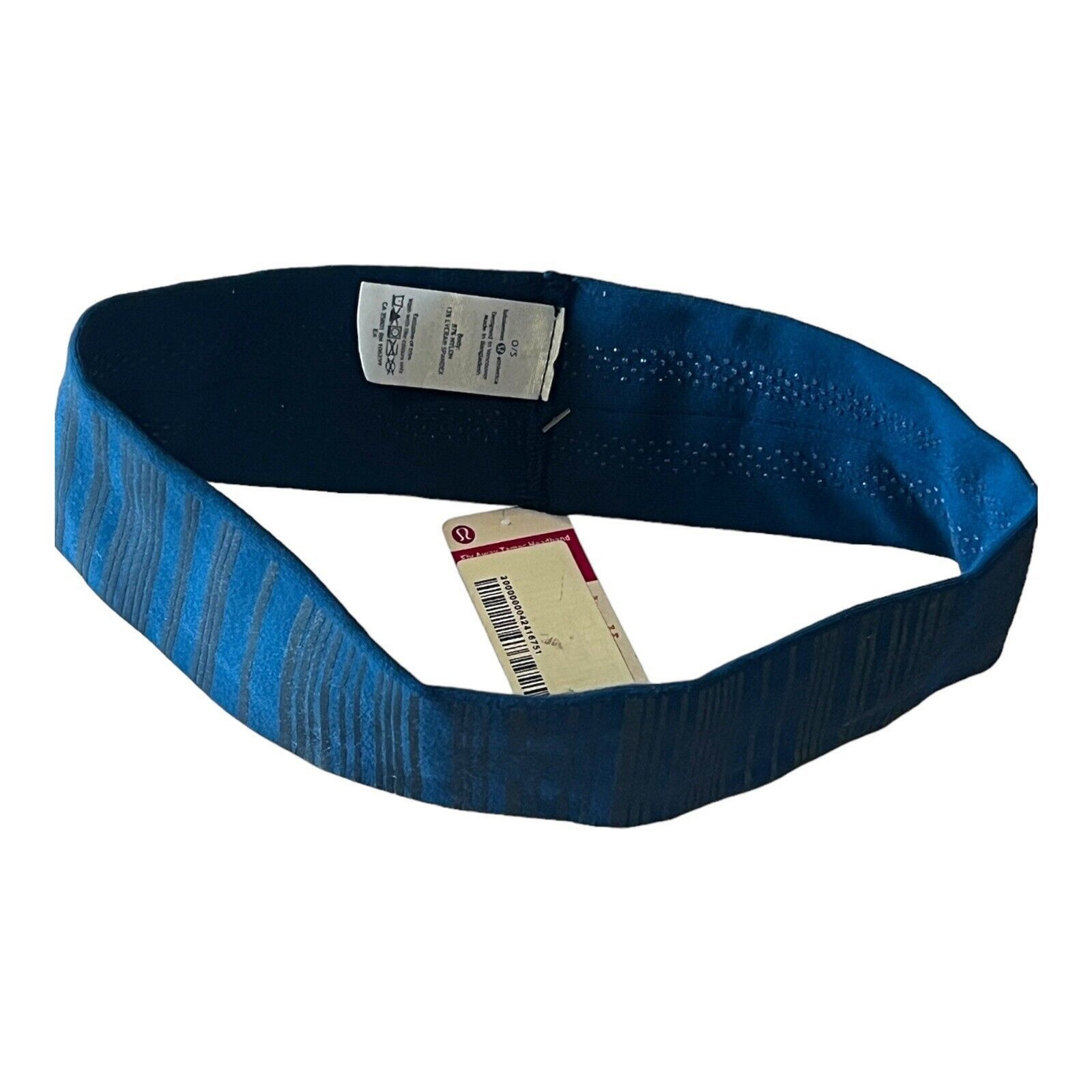 NWT Lululemon Fly Away Tamer Headband Teal And Gold Stripes Grips Reflective