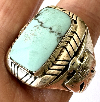 Navajo Thunderbird Turquoise Mens Ring Sz 11 Sterling David Lopez