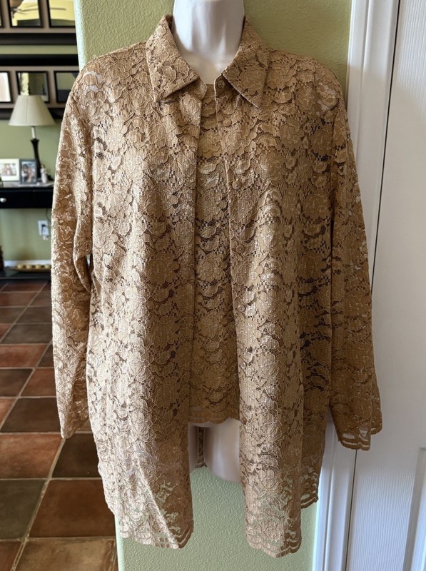 Karen Scott Womens Jacket & Tank Fully Lined Gold Lace Nylon & Rayon Size large.