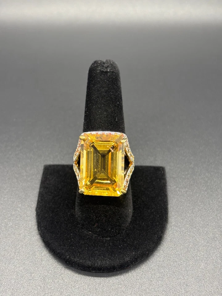 Anillo masivo de 27,49 quilates citrino y zafiro naranja plata 925 24K GP - Certificado Foto 2 de 4