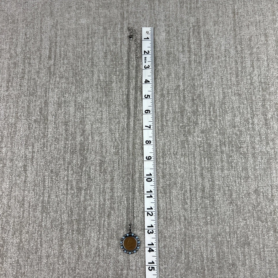 Colar pingente de pedra preciosa azul metal vintage 1903 cabeça de índio - Imagem 4 de 4