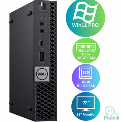 Dell Mini Desktop PC i5, up to 16GB RAM, 512GB SSD NVMe, Windows 11 Pro, WiFi