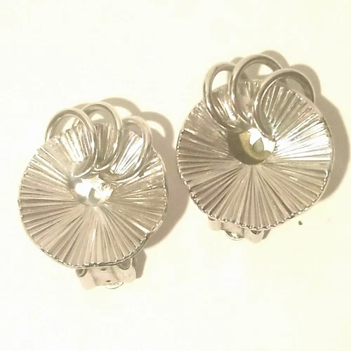 Vintage Coro Earrings Clip On Silver Tone Round Circle Retro Costume Jewelry