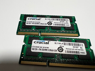 Crucial 8GB 204-PIN SODIMM 512Mx64 DDR Laptop Memory RAM  - Main Image
