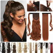 US 32" Long Thick Ponytail Real Natural Clip In Hair Extensions Ombre Pony Tail