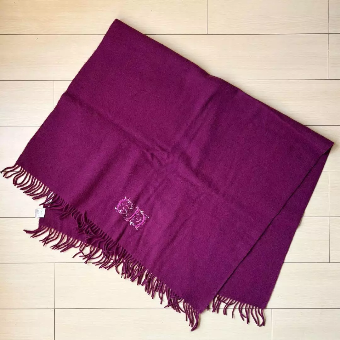 Authentique foulard Christian Dior 100% laine logo CD broderie bordeaux 135 x 80 cm