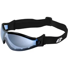 Birdz Boogie Black Foam Padded Motorcycle Goggles Blue Mirror Anti-Fog Lenses
